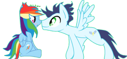 Size: 1000x468 | Tagged: safe, artist:trendari, derpibooru import, rainbow dash, soarin', pegasus, pony, female, male, old cutie mark, shipping, simple background, soarindash, straight, transparent background