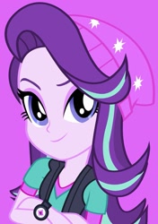 Size: 1015x1440 | Tagged: safe, starlight glimmer, equestria girls, pink background, simple background, solo