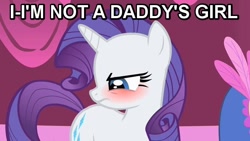 Size: 690x388 | Tagged: safe, edit, edited screencap, screencap, rarity, pony, unicorn, blushing, embarrassed, female, image macro, mare, solo