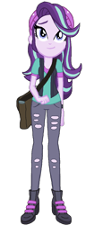 Size: 580x1375 | Tagged: safe, artist:sunsetshimmer333, starlight glimmer, equestria girls, mirror magic, spoiler:eqg specials, beanie, clothes, cute, female, handbag, hat, pants, simple background, solo, torn clothes, transparent background, vector, vest, watch