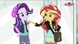 Size: 1136x640 | Tagged: safe, screencap, starlight glimmer, sunset shimmer, equestria girls, mirror magic, spoiler:eqg specials, female, geode of empathy, magical geodes, smiling