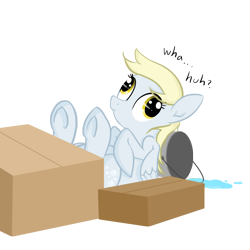 Size: 1000x1000 | Tagged: safe, artist:natsu714, derpy hooves, pegasus, pony, box, boxes, bucket, female, hooves, mare, solo, underhoof, water