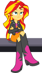 Size: 526x900 | Tagged: safe, artist:seahawk270, sunset shimmer, equestria girls, rainbow rocks, boots, clothes, crossed arms, crossed legs, jacket, leather jacket, simple background, sitting, skirt, solo, transparent background, vector