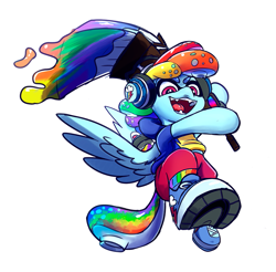 Size: 799x785 | Tagged: safe, artist:tsitra360, derpibooru import, rainbow dash, inkling, octobrush, paintbrush, simple background, solo, species swap, splatoon, white background