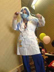 Size: 960x1280 | Tagged: artist needed, safe, minuette, pinkie pie, human, balloon, cosplay, dentist, irl, irl human, photo, plushie, toothbrush, toothpaste, trotcon, trotcon 2013