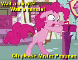 Size: 303x234 | Tagged: safe, pinkie pie, earth pony, pony, animated, image macro, lyrics, mailbox, please mr. postman, solo, song reference, text, the marvelettes