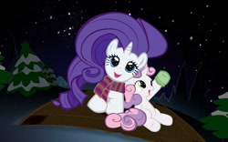 Size: 1680x1050 | Tagged: artist needed, safe, rarity, sweetie belle, pony, unicorn, duo, duo female, female, filly, mare, siblings, sisters, white coat