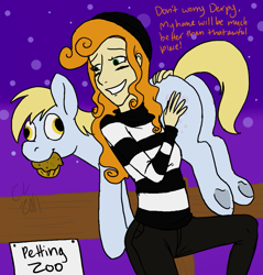 Size: 889x931 | Tagged: safe, artist:cartoonlion, artist:pacce, carrot top, derpy hooves, golden harvest, human, pony, colored, humanized, muffin, petting zoo, plot, underhoof