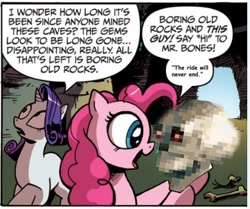 Size: 360x301 | Tagged: safe, edit, idw, pinkie pie, rarity, earth pony, pony, unicorn, comic, mr. bones, the ride never ends