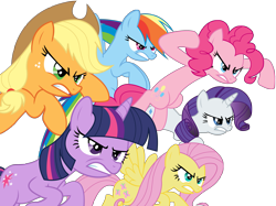 Size: 4007x3002 | Tagged: safe, derpibooru import, applejack, fluttershy, pinkie pie, rainbow dash, rarity, twilight sparkle, unicorn twilight, changeling, earth pony, pegasus, pony, unicorn, a canterlot wedding, disguise, disguised changeling, female, mane six, mare, simple background, transparent background, vector