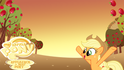 Size: 1920x1080 | Tagged: safe, artist:aurasparkfox, applejack, earth pony, pony, apple, female, mare, wallpaper