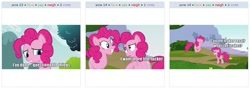 Size: 796x283 | Tagged: safe, edit, edited screencap, screencap, pinkie pie, earth pony, pony, too many pinkie pies, blade runner, clone, duo, exploitable meme, female, image macro, juxtaposition, juxtaposition win, mare, multeity, pinkie clone, too much pink energy is dangerous, vulgar