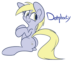 Size: 714x590 | Tagged: safe, artist:extradan, derpy hooves, pegasus, pony, buttcheeks, female, mailmare, mailpony, mare, plot, sitting, solo