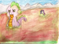 Size: 900x675 | Tagged: safe, artist:the_fallen_dragon, rarity, spike, dragon, pony, unicorn, argument, traditional art, watercolor painting