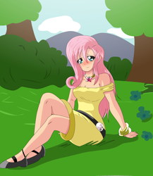 Size: 1300x1500 | Tagged: safe, artist:bocodamondo, fluttershy, clothes, dress, humanized