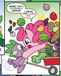 Size: 285x358 | Tagged: safe, idw, pinkie pie, spike, dragon, earth pony, pony, spoiler:comic, female, male, mare