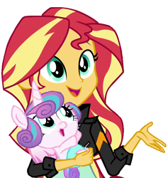 Size: 636x670 | Tagged: safe, artist:wesleyabram, princess flurry heart, sunset shimmer, pony, equestria girls, auntie sunset, holding a pony, simple background, white background