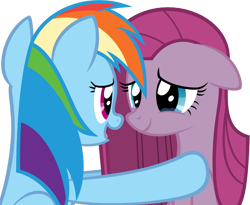 Size: 1921x1573 | Tagged: safe, artist:zacatron94, derpibooru import, pinkie pie, rainbow dash, earth pony, pegasus, pony, crying, cute, cuteamena, happy, pinkamena diane pie, simple background, smiling, transparent background, vector