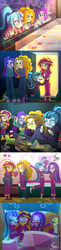 Size: 979x4032 | Tagged: safe, artist:bluse, adagio dazzle, aria blaze, sonata dusk, sunset shimmer, equestria girls, aftermath, all in one, begging, blushing, chips, clothes, comic, cookie, cuddling, cute, drinking, eating, eyes closed, food, homeless, hospitality, house, hungry, kill me, pajamas, potato chips, show accurate, sleeping, smiling, snoring, snuggling, sunset shimmer gets all the dazzlings, the dazzlings, the wandering dazzlings, tired, when she smiles, wide eyes