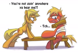 Size: 1300x892 | Tagged: safe, artist:phoreen, applejack, big macintosh, earth pony, pony, injured, male, stallion