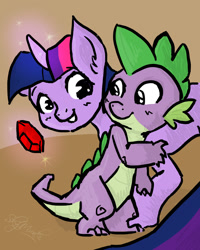 Size: 1024x1282 | Tagged: safe, artist:luxei, derpibooru import, spike, twilight sparkle, dragon, pony, unicorn, female, mare