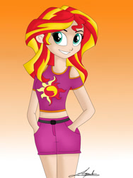 Size: 1024x1365 | Tagged: safe, artist:sketchypalette20, sunset shimmer, equestria girls, clothes, human coloration, midriff, short shirt, shorts, solo, t-shirt