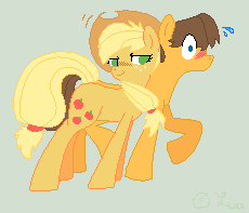 Size: 230x197 | Tagged: safe, artist:shineemew, applejack, caramel, earth pony, pony, blushing, carajack, female, male, shipping, straight