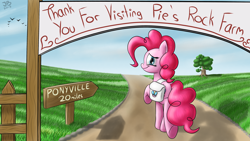 Size: 1920x1080 | Tagged: safe, artist:reakkorshrike, pinkie pie, earth pony, pony, rock farm, saddle bag, solo