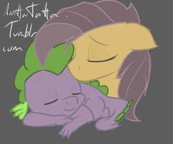 Size: 720x600 | Tagged: safe, artist:mattatatta, fluttershy, spike, dragon, pegasus, pony, 30 minute art challenge, female, flutterspike, male, shipping, sleeping, spikelove, straight