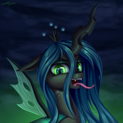 Size: 3000x3000 | Tagged: safe, artist:setharu, queen chrysalis, changeling, changeling queen, pony, bust, female, portrait, solo, tongue out