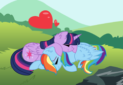 Size: 1024x709 | Tagged: safe, artist:mlp-basemaker, derpibooru import, rainbow dash, twilight sparkle, twilight sparkle (alicorn), alicorn, pegasus, pony, female, heart, lesbian, shipping, twidash