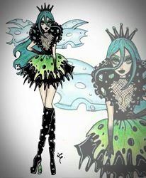 Size: 811x985 | Tagged: safe, queen chrysalis, changeling, changeling queen, human, equestria girls, art, catwalk, fashion, fashion style, female, goth, humanized, sketch, wings, zoom layer