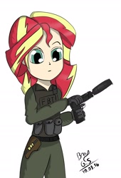 Size: 1500x2202 | Tagged: safe, artist:goldenstorm21, sunset shimmer, human, clothes, counter-strike, counter-strike: global offensive, fbi, gun, humanized, pistol, solo, suppressor, weapon