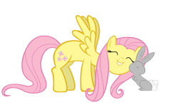 Size: 2600x1600 | Tagged: safe, artist:datnaro, fluttershy, pegasus, pony, rabbit, cute, eyes closed, nuzzling, shyabetes, simple background, transparent background, vector