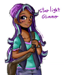 Size: 1097x1280 | Tagged: safe, artist:mylittleyuri, starlight glimmer, equestria girls, clothes, dark skin, human coloration, simple background, smiling, solo, white background