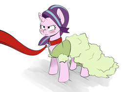 Size: 2475x1873 | Tagged: safe, artist:alvh-omega, starlight glimmer, pony, unicorn, 4chan, angry, blushing, clothes, collar, cute, drawthread, dress, leash, madorable, scrunchy face, simple background, solo, white background