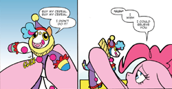 Size: 576x298 | Tagged: safe, artist:benbates, edit, idw, pinkie pie, earth pony, pony, spoiler:comic, bart simpson, krusty the clown, ponyacci, the simpsons