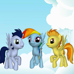 Size: 1024x1024 | Tagged: safe, artist:timeturner155, derpibooru import, rainbow dash, soarin', spitfire, pegasus, pony, pony creator, 3d, cloud, pony creator 3d, ponylumen