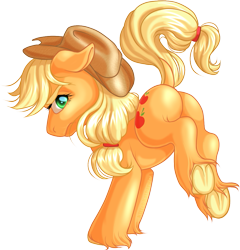 Size: 753x786 | Tagged: safe, artist:kittehkatbar, applejack, earth pony, pony, bucking, simple background, solo, transparent background, underhoof, unshorn fetlocks