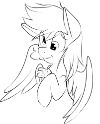 Size: 965x1200 | Tagged: dead source, safe, artist:kryptchild, derpy hooves, pegasus, pony, female, mare, monochrome, muffin, sketch, solo