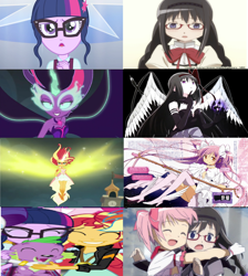 Size: 1024x1145 | Tagged: safe, midnight sparkle, sci-twi, sunset shimmer, twilight sparkle, equestria girls, friendship games, comparison, daydream shimmer, homura akemi, madoka kaname, puella magi madoka magica, wrong aspect ratio