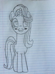 Size: 2448x3264 | Tagged: safe, artist:whobawhats, starlight glimmer, pony, unicorn, blush sticker, blushing, cute, female, glimmerbetes, heart eyes, irl, lined paper, looking at you, mare, pencil drawing, photo, solo, traditional art, wingding eyes