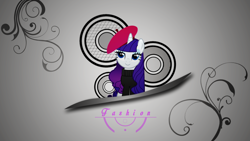 Size: 2560x1440 | Tagged: safe, artist:zoxxiify, rarity, pony, unicorn, beatnik rarity, beret, clothes, hat, solo, vector, wallpaper