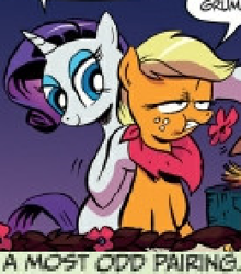 Size: 260x295 | Tagged: safe, idw, applejack, rarity, earth pony, pony, unicorn, the return of queen chrysalis, spoiler:comic, eyeshadow, out of context