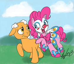 Size: 1116x969 | Tagged: safe, artist:snapai, pinkie pie, earth pony, pony, clothes, clown, clown nose, costume, makeup, ponyacci, singing