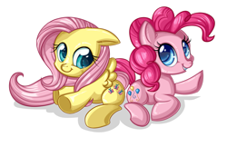 Size: 1903x1233 | Tagged: safe, artist:pauuhanthothecat, fluttershy, pinkie pie, earth pony, pegasus, pony, chibi, cute, diapinkes, shyabetes