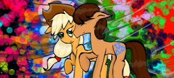 Size: 965x433 | Tagged: safe, artist:hotpinkponygurl, applejack, caramel, earth pony, pony, carajack, female, male, shipping, straight