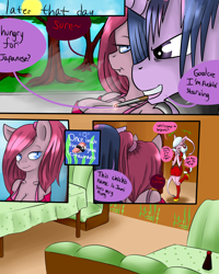 Size: 4000x5000 | Tagged: safe, artist:reneesdetermination, derpibooru import, pinkie pie, twilight sparkle, anthro, comic:stone cold, breasts, comic, pinkamena diane pie, stone cold