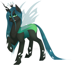 Size: 1600x1466 | Tagged: safe, artist:leiloaf, queen chrysalis, changeling, changeling queen, crown, eye clipping through hair, eyebrows visible through hair, female, jewelry, regalia, simple background, solo, transparent background