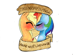 Size: 1024x768 | Tagged: safe, artist:misspolycysticovary, derpibooru import, applejack, rainbow dash, earth pony, pegasus, pony, appledash, banner, female, lesbian, mouthpiece, old banner, positive ponies, shipping